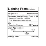 4Pk - Satco 14w A19 LED 4000K CCT 80 CRI Medium Base 120v Bulb_2