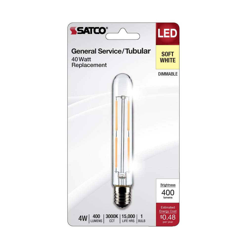 Satco 4W T6.5 LED Clear Intermediate Base 3000K Soft White 400 Lumens ...