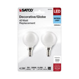 2Pk - Satco 4.5w G16.5 LED E12 Candelabra Base 5000K 120v White Finish Bulb_2