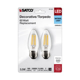 2Pk - Satco 5.5w B11 LED E26 Medium Base 5000K 120v Clear Finish Bulb_2