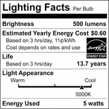 2Pk - Satco 5.5w B11 LED E26 Medium Base 5000K 120v Frosted Finish Bulb_5