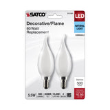 2Pk - Satco 5.5w CA10 LED E12 Candelabra Base 5000K 120v Frosted Finish Bulb_2
