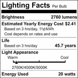 Satco 20w LED A21 High Lumen Output CCT Tunable 120V-277V White Finish Bulb_5
