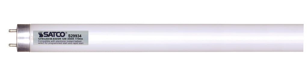 10Pk - 12w 48in T8 LED Tube G13 Base 1700LM 3000K Warm White Ballast Dependent