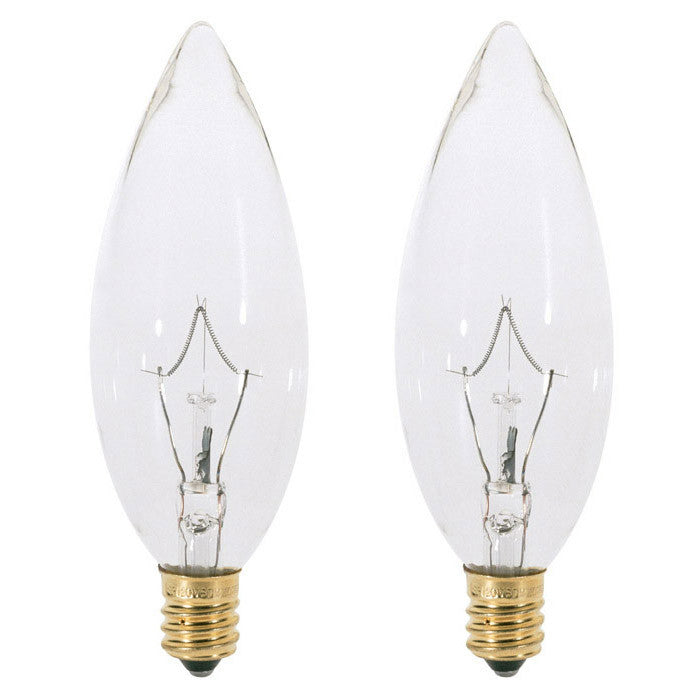 2Pk - Satco S3784 60W 120V B10 Clear E12 Candelabra base Incandescent bulb