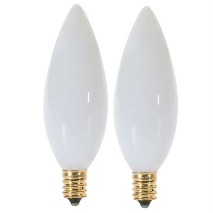 Satco S3788 25W 120V B9.5 Gloss White E12 Candelabra Base lamp - 2 bulbs