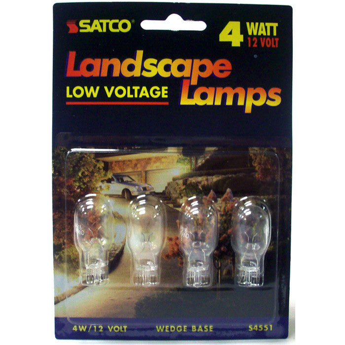 Satco S4551 4W 12V T5 W2.1x9.5d Mini Wedge Landscape Lamps 12V - 4 Light Bulbs