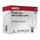 2Pk - Satco 2w G25 LED Replacement String Light E26 Base 2200K 120v Clear Bulb_3