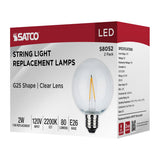 2Pk - Satco 2w G25 LED Replacement String Light E26 Base 2200K 120v Clear Bulb_4