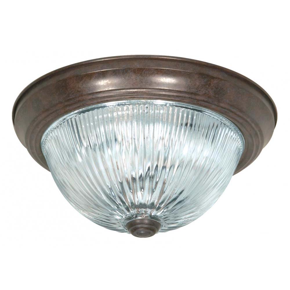 Bronzed Ribbed Glass 2-Light 11-in Flush Mount Clear Ribbed Glass in Old Bronze Finish ...