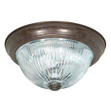 2-Light 11-in Flush Mount Clear Ribbed Glass in Old Bronze Finish