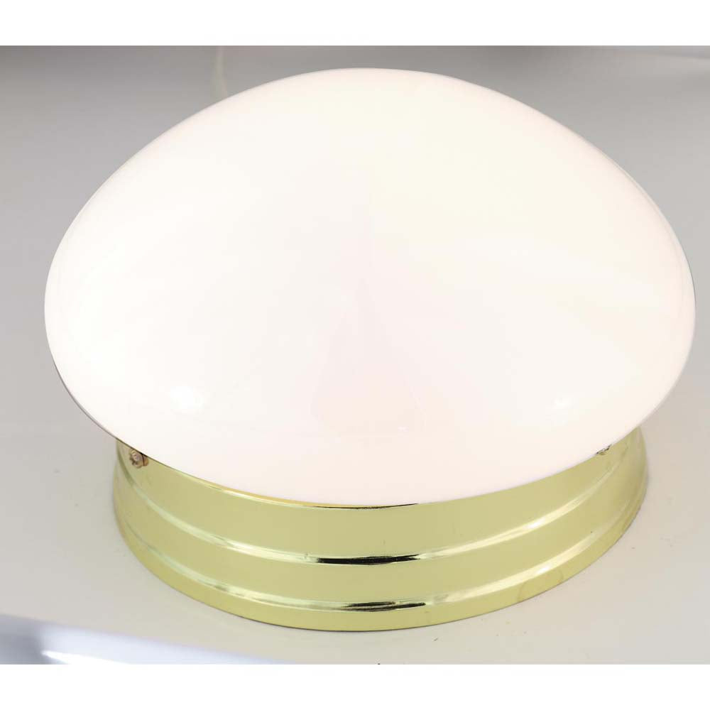1-Light 8-in Flush Mount Small White Mushroom in Polished Brass Finish