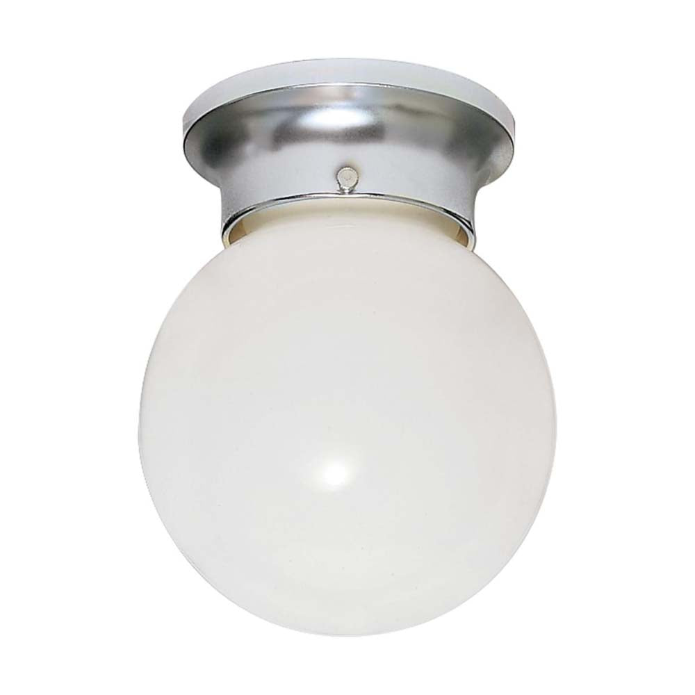 1-Light 6-in Ceiling Fixture White Ball in Polished Brass Finish