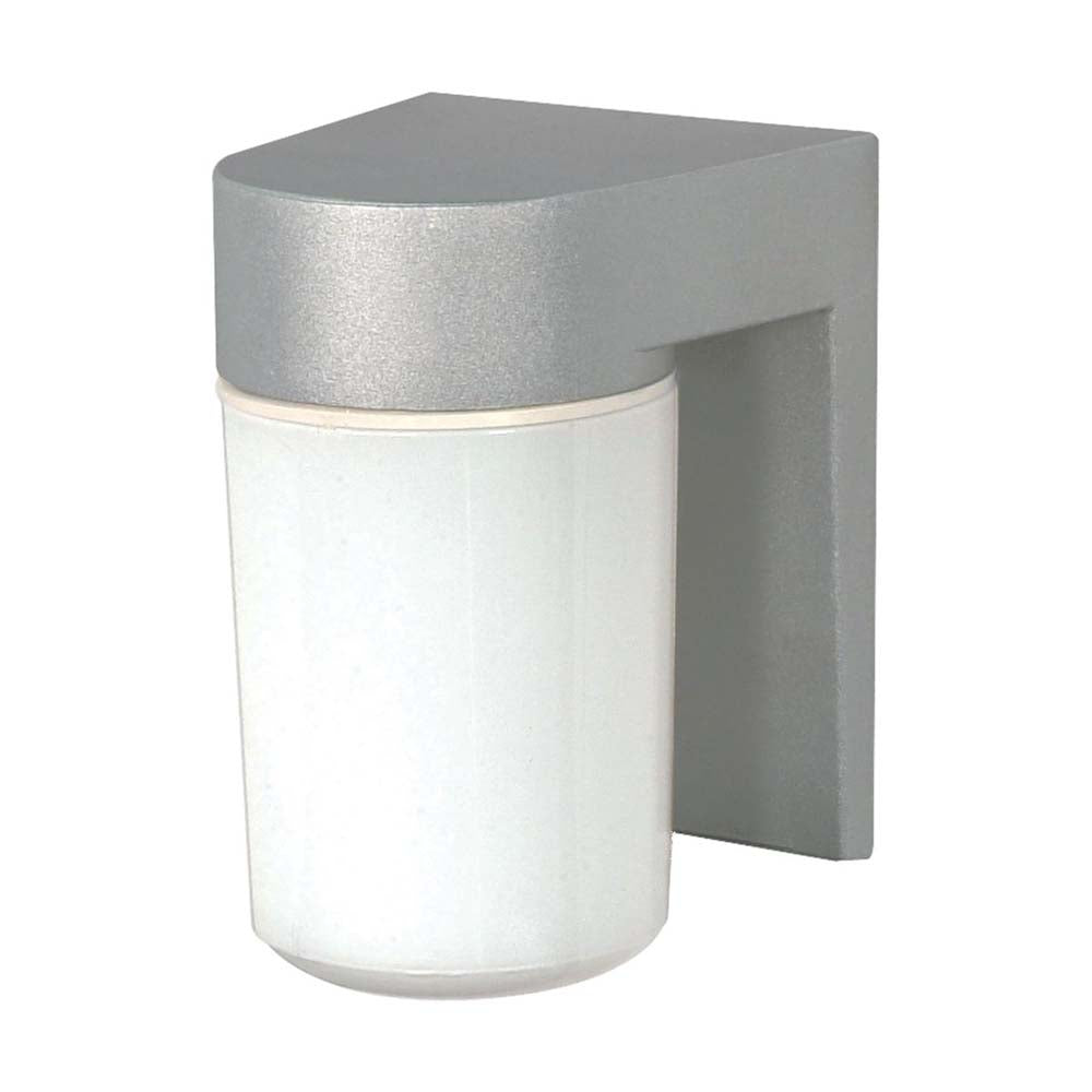 8-in Utility Wall Mount w/ White Glass Cylinder Satin Aluminum Finish