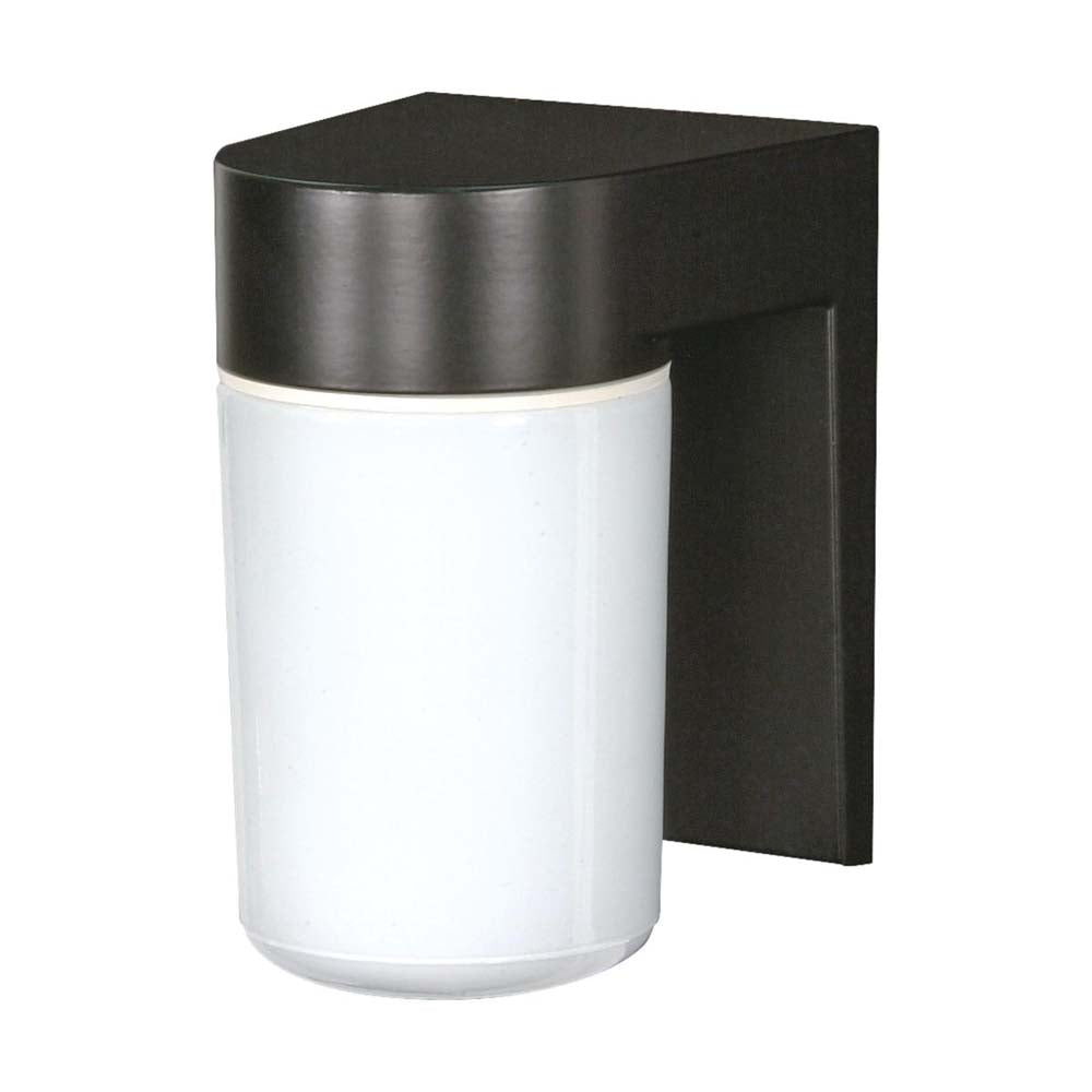 8-in Utility Wall Mount w/ White Glass Cylinder Black Finish