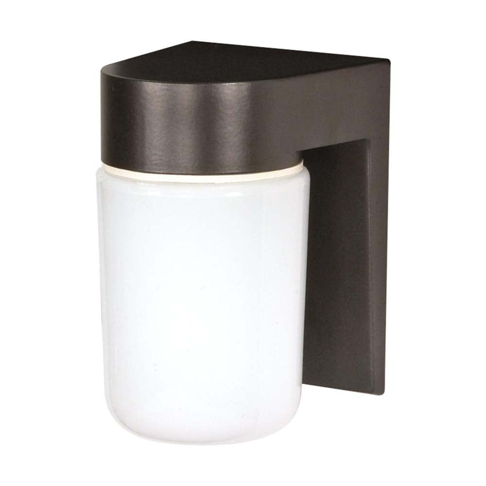 8-in Utility Wall Mount w/ White Glass Cylinder Bronzotic Finish