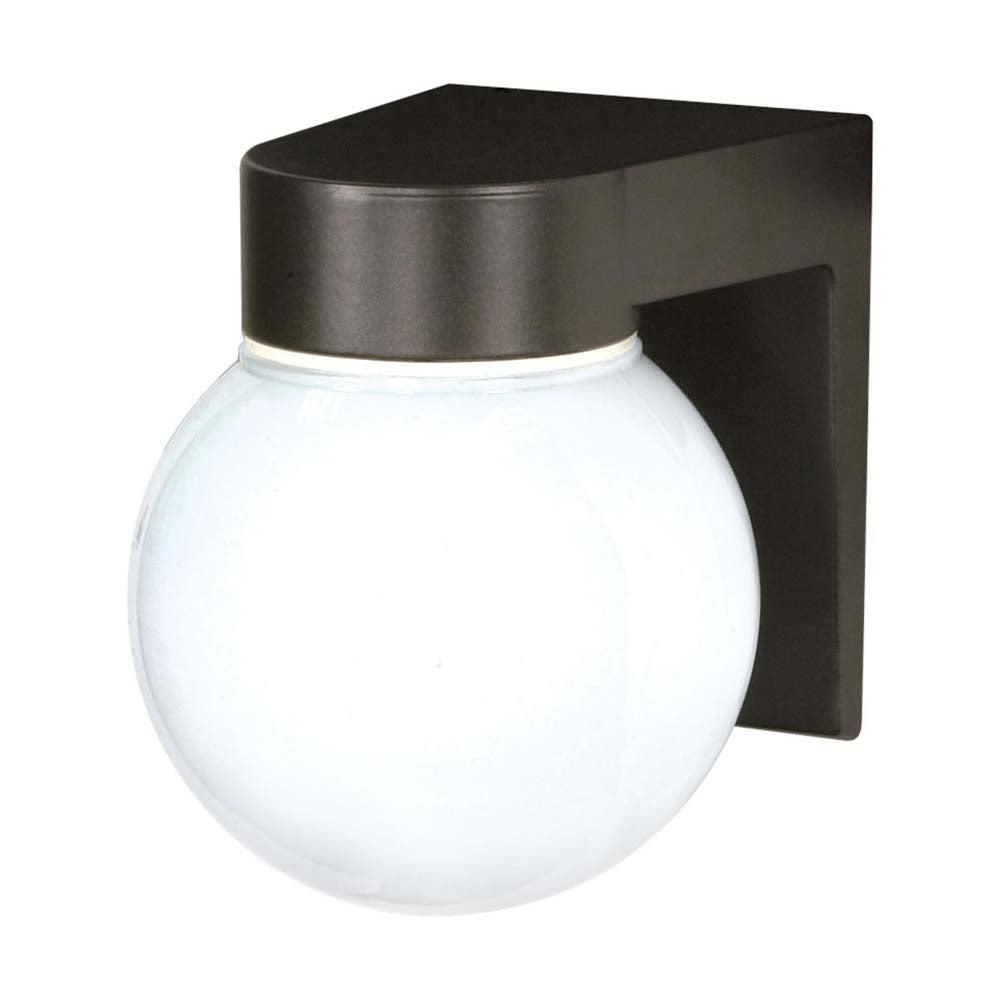 8-in Utility Wall Mount w/ White Glass Globe Bronzotic Finish