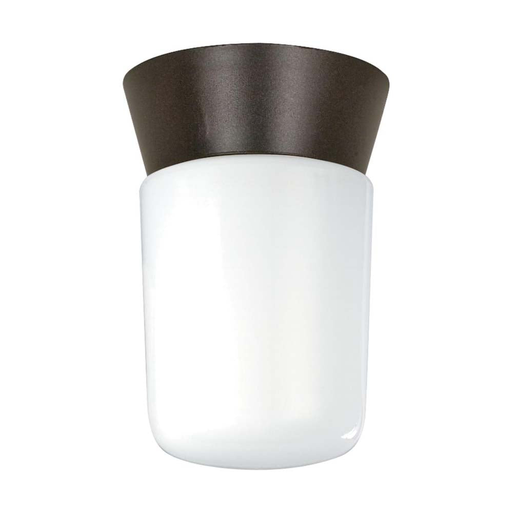 8-in Utility Ceiling Mount w/ White Glass Cylinder Bronzotic Finish