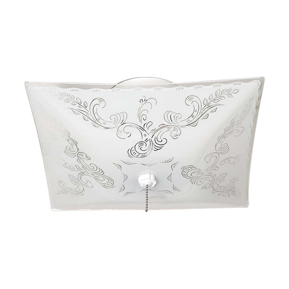 2-Light 12-in Ceiling Fixture Square Floral / with Pull Chain in White Finish
