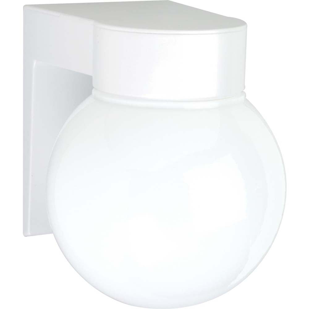 8-in Utility Wall Mount w/ White Glass Globe White Finish