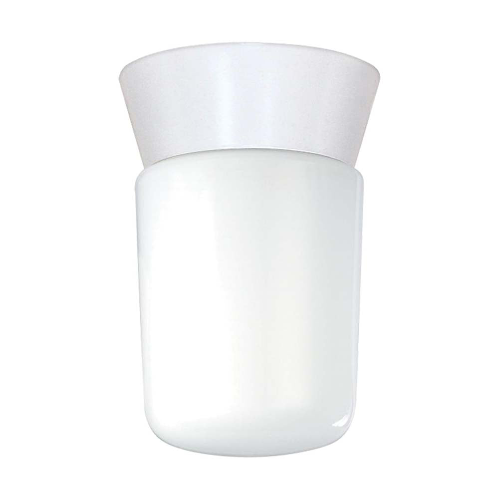 8-in Utility Ceiling Mount w/ White Glass Cylinder White Finish