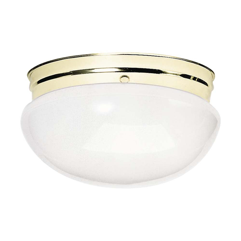2-Light 12-in Flush with White Glass in Polished Brass Finish