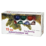 15 Satin Multi Color G50 Lights 15Ft. E12 Green Wire Christmas Set
