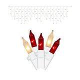 2 Pack - 100 Red / Frosted White Icicle Lights / White Wire Christmas 9Ft. Light Set