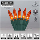 50 Amber / Orange Mini Lights 6" Spacing - BulbAmerica