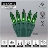 50 Green Mini Lights 6" Spacing - BulbAmerica