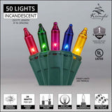 50 Multi Color Mini Lights 6" Spacing - BulbAmerica