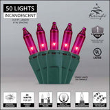 50 Pink Mini Lights 6" Spacing - BulbAmerica