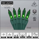 100 Green Mini Lights 6" Spacing - BulbAmerica