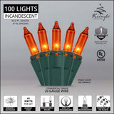 Commercial 100 Amber / Orange Mini Lights, Lamp Lock 6" Spacing - BulbAmerica