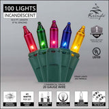 Commercial 100 Multi Color Mini Lights, Lamp Lock 6" Spacing - BulbAmerica