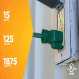80 Ft. Green Extension Cord, 13 Amp with Male Plug, Indoor / Outdoor Use_2