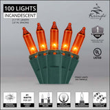 100 Amber / Orange Mini Lights 2.5" Spacing - BulbAmerica