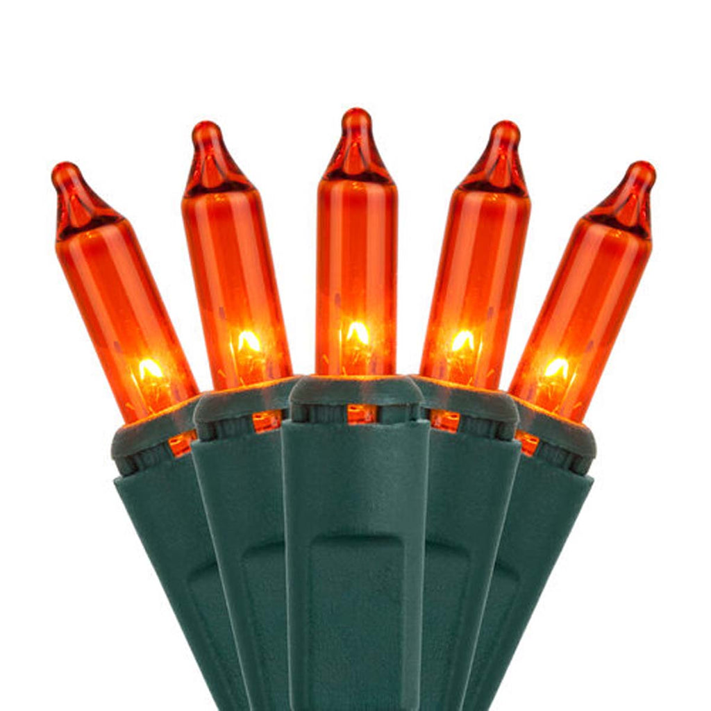 100 Amber / Orange Mini Lights, Lamp Lock 6" Spacing