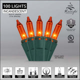 100 Amber / Orange Mini Lights, Lamp Lock 6" Spacing - BulbAmerica