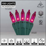 100 Pink Mini Lights, Lamp Lock 6" Spacing - BulbAmerica