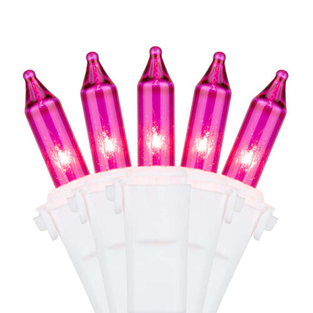 50 Pink Mini Lights, Lamp Lock 6" Spacing