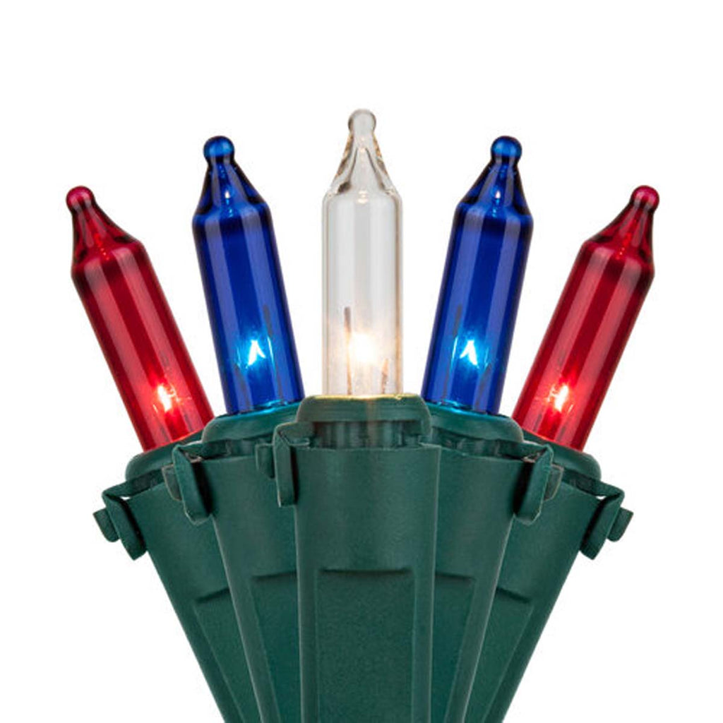 50 Blue, Red, Clear Mini Lights, Lamp Lock 6" Spacing