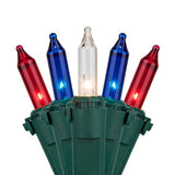 50 Blue, Red, Clear Mini Lights, Lamp Lock 6" Spacing