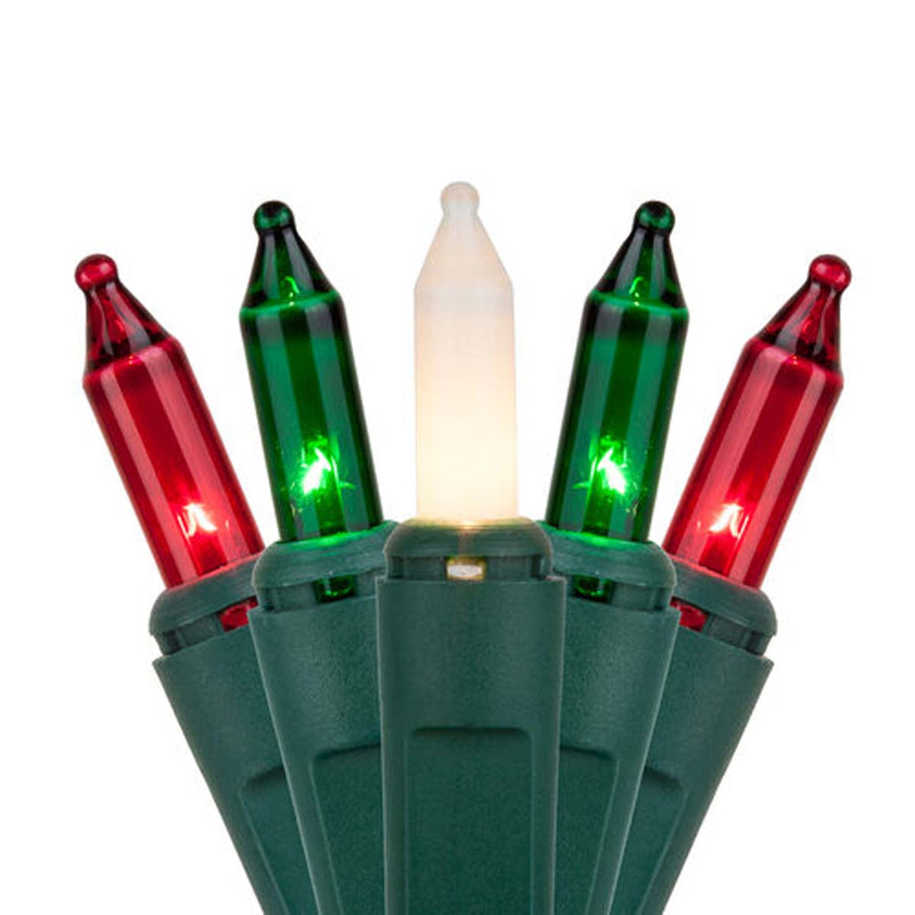 100 Red, Green, White Frost Mini Lights, Lamp Lock 6" Spacing