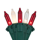50 Red, Clear, White Frost Mini Lights, Lamp Lock 6" Spacing