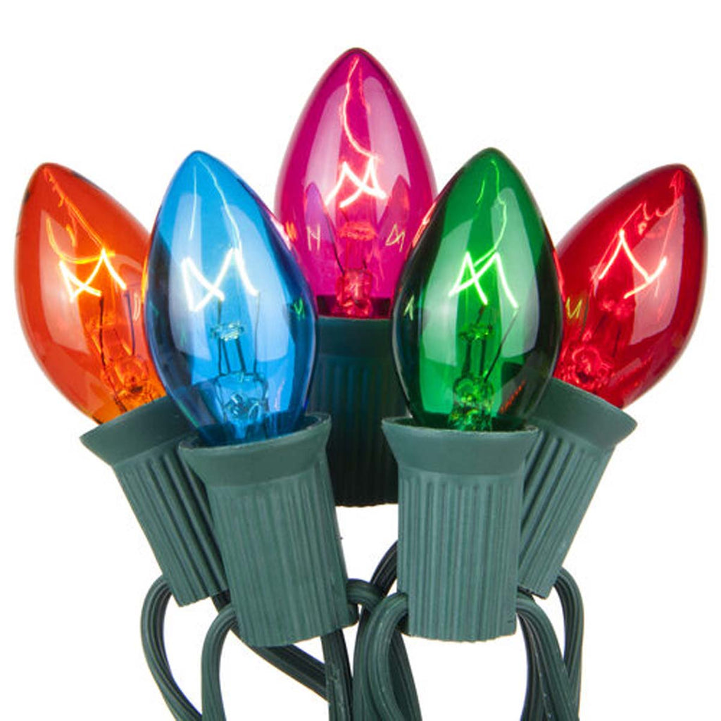 C7 Multi: Red, Blue, Amber, Green, Pink Transparent Steady 25 Set