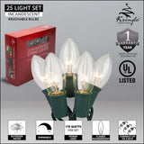 C9 Clear Transparent Steady 25 Light Set 12" Spacing - BulbAmerica