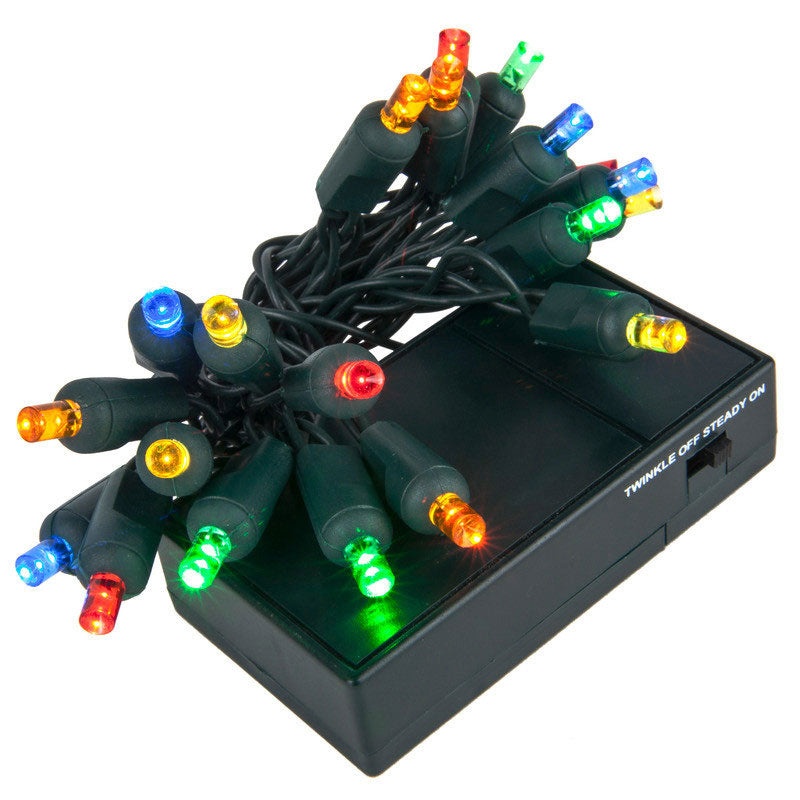 20 Multicolor 5mm LED Battery Operated Lights with Green Wire