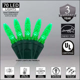 70 Green M5 LED Lights, Green Wire, 4" Spacing - BulbAmerica