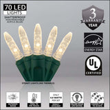 70 Warm White M5 LED Lights, Green Wire, 4" Spacing - BulbAmerica